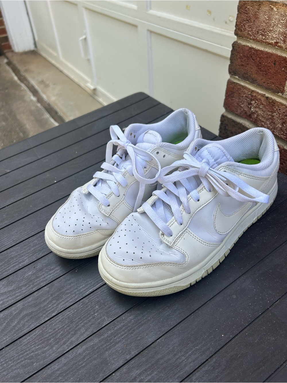 Nike White Low-Top Leather Sneakers with Lime Insole Accent